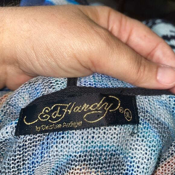 VTG 90's Y2K Ed Hardy Koi Fish Hoodie VNeck Tunic Sweater XL - Picture 5 of 6